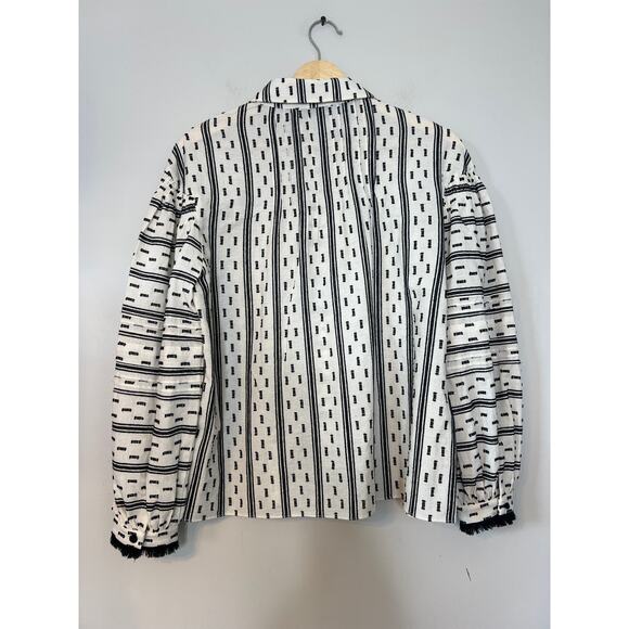 NEW Hunter Bell Ezra Long Sleeves Collared Dot Fringe Button Top in White/Black - Picture 6 of 7